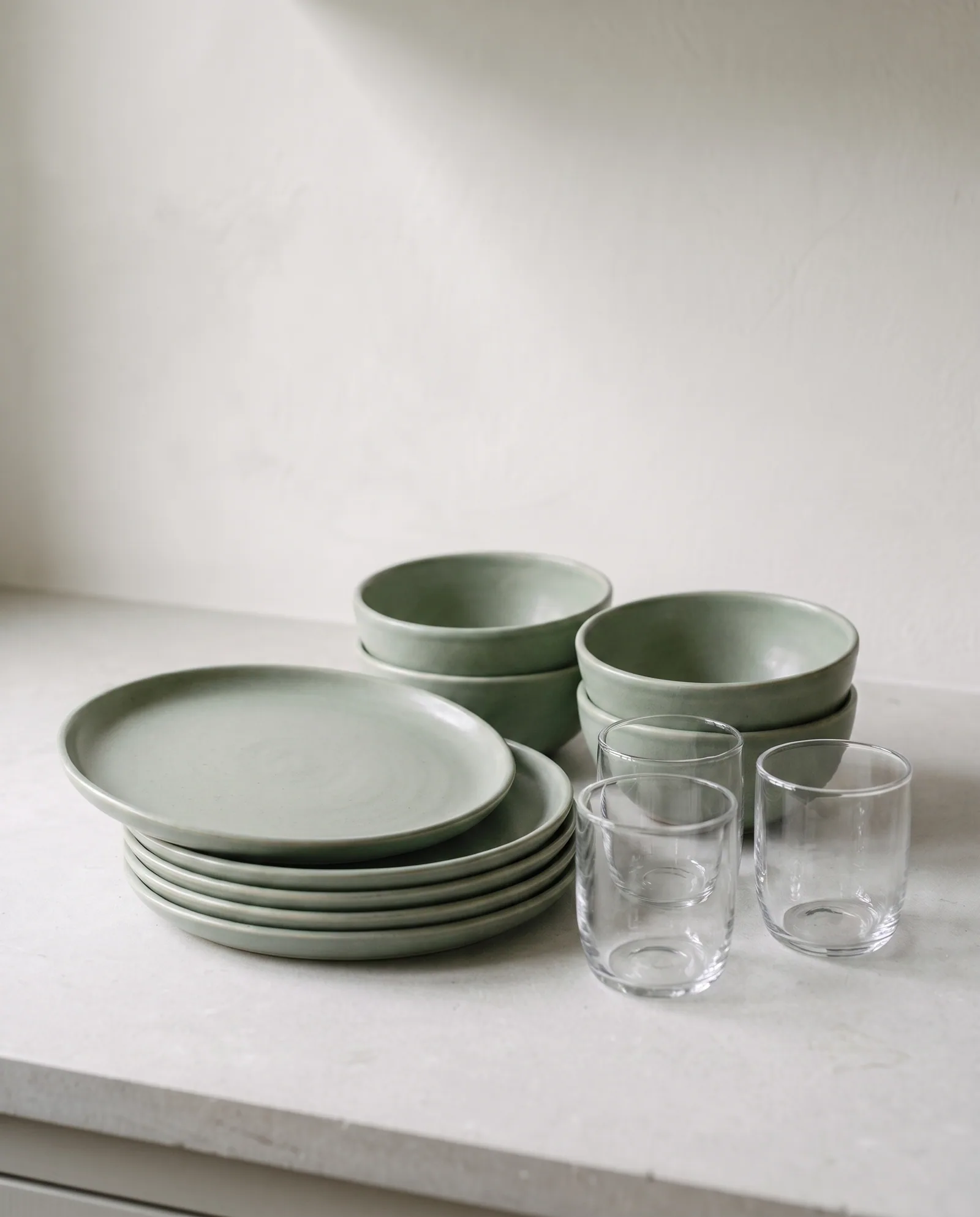 Table for Four — Four dinner plates, four bowls and four tumblers